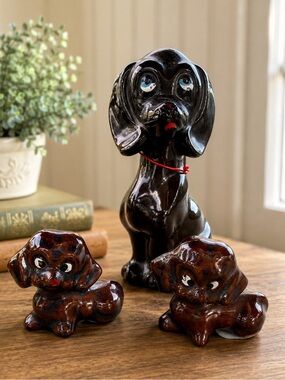 Vintage Redware Mom Dog and Pups made in Japan